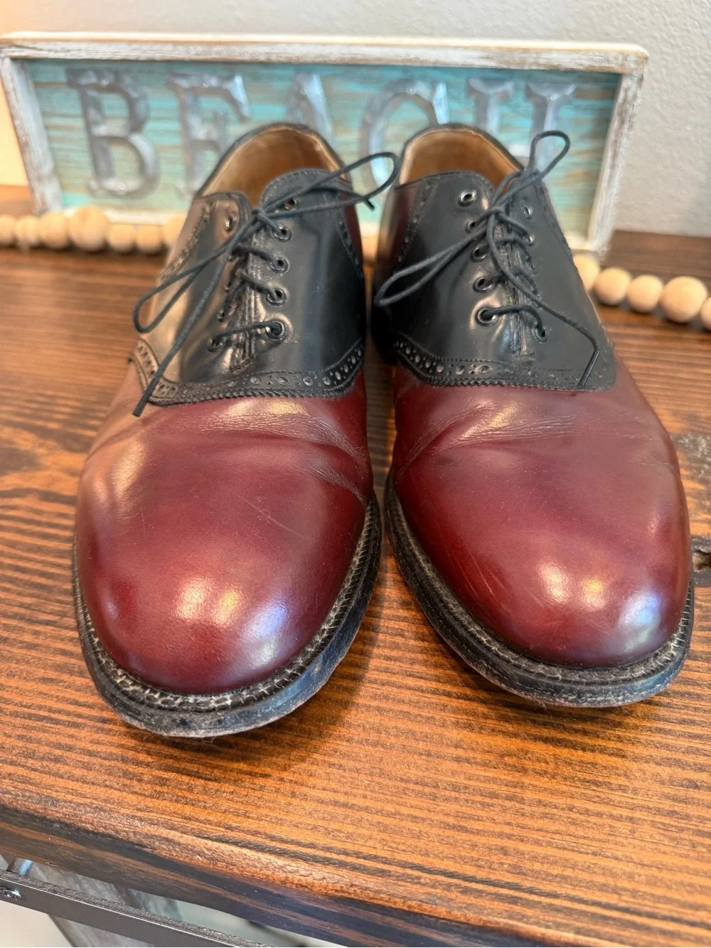 Johnston & Murphy Burgundy Black Spectator Oxfords 11 Leather Made USA Shoes